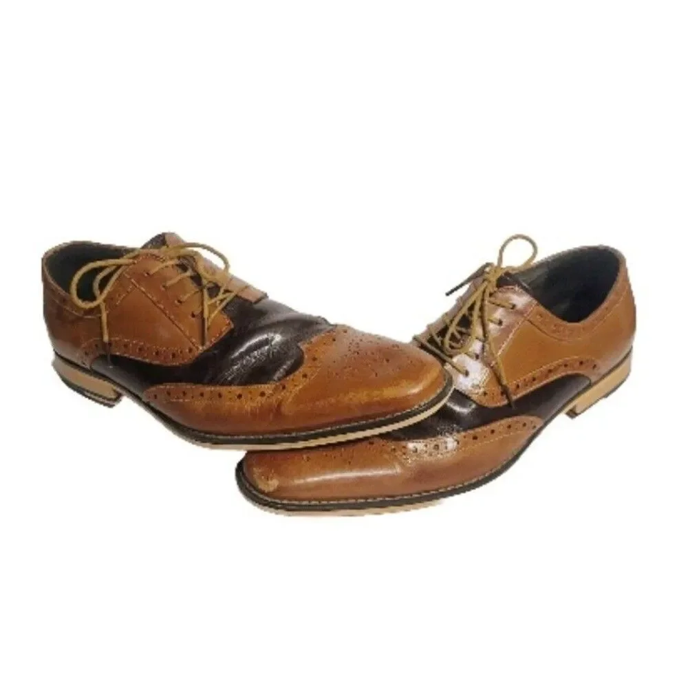 Sz 11.5 Stacy Adams Tinsley Wingtip Oxford Mens Lace Up Leather Tan 25092 DAMAGE